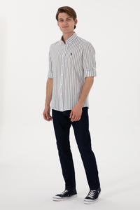 Cămașă Bărbați Cu Dungi Verticale Și Logo Discret