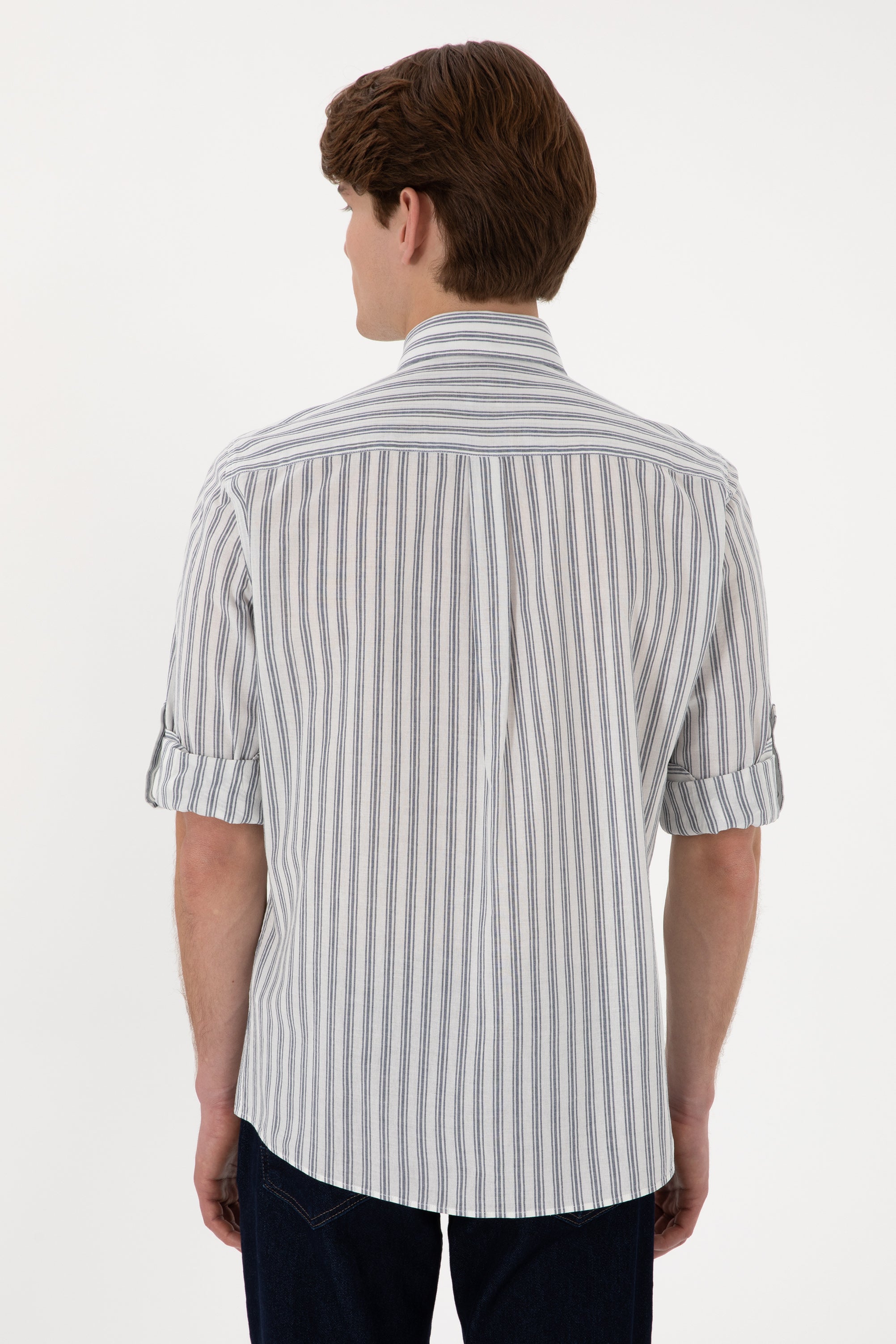 Cămașă Bărbați Cu Dungi Verticale Și Logo Discret