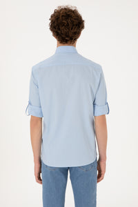 Cămașă Bărbați Pe Albastru Deschis Cu Model Pe Piept