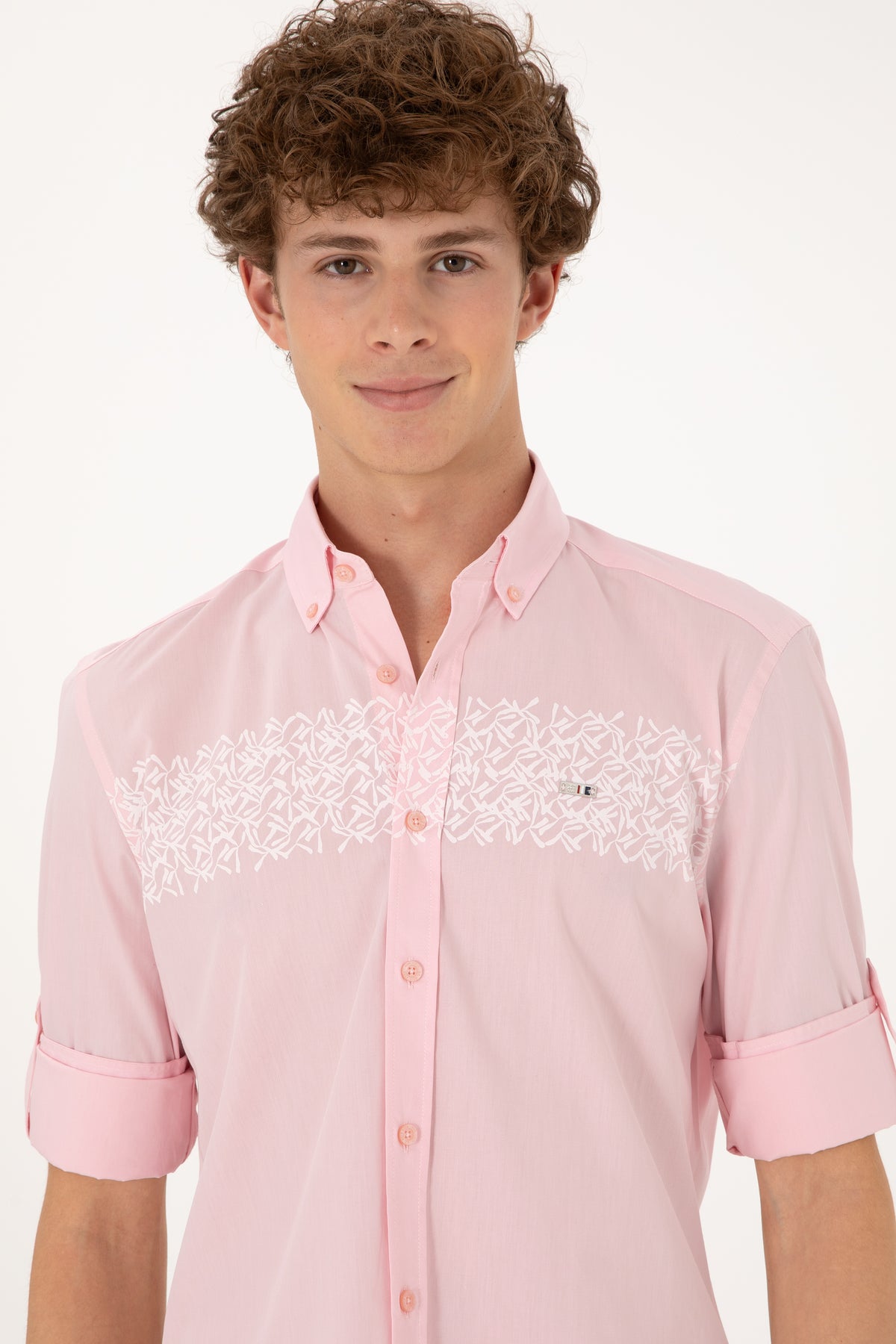 Cămașă Bărbați Pe Roz Deschis Cu Model Pe Piept