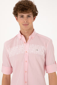 Cămașă Bărbați Pe Roz Deschis Cu Model Pe Piept