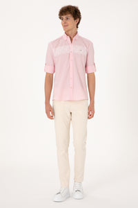 Cămașă Bărbați Pe Roz Deschis Cu Model Pe Piept