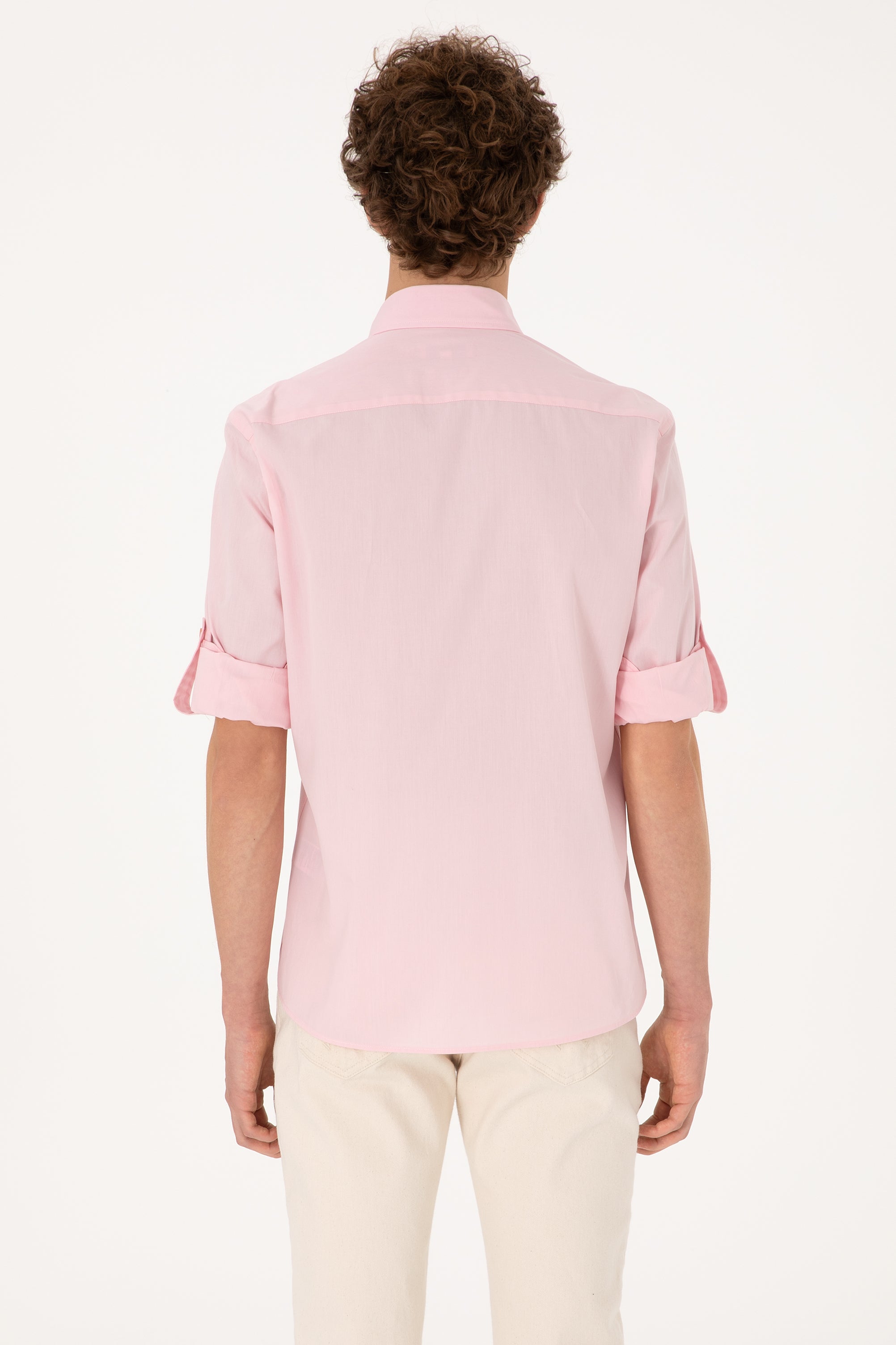 Cămașă Bărbați Pe Roz Deschis Cu Model Pe Piept