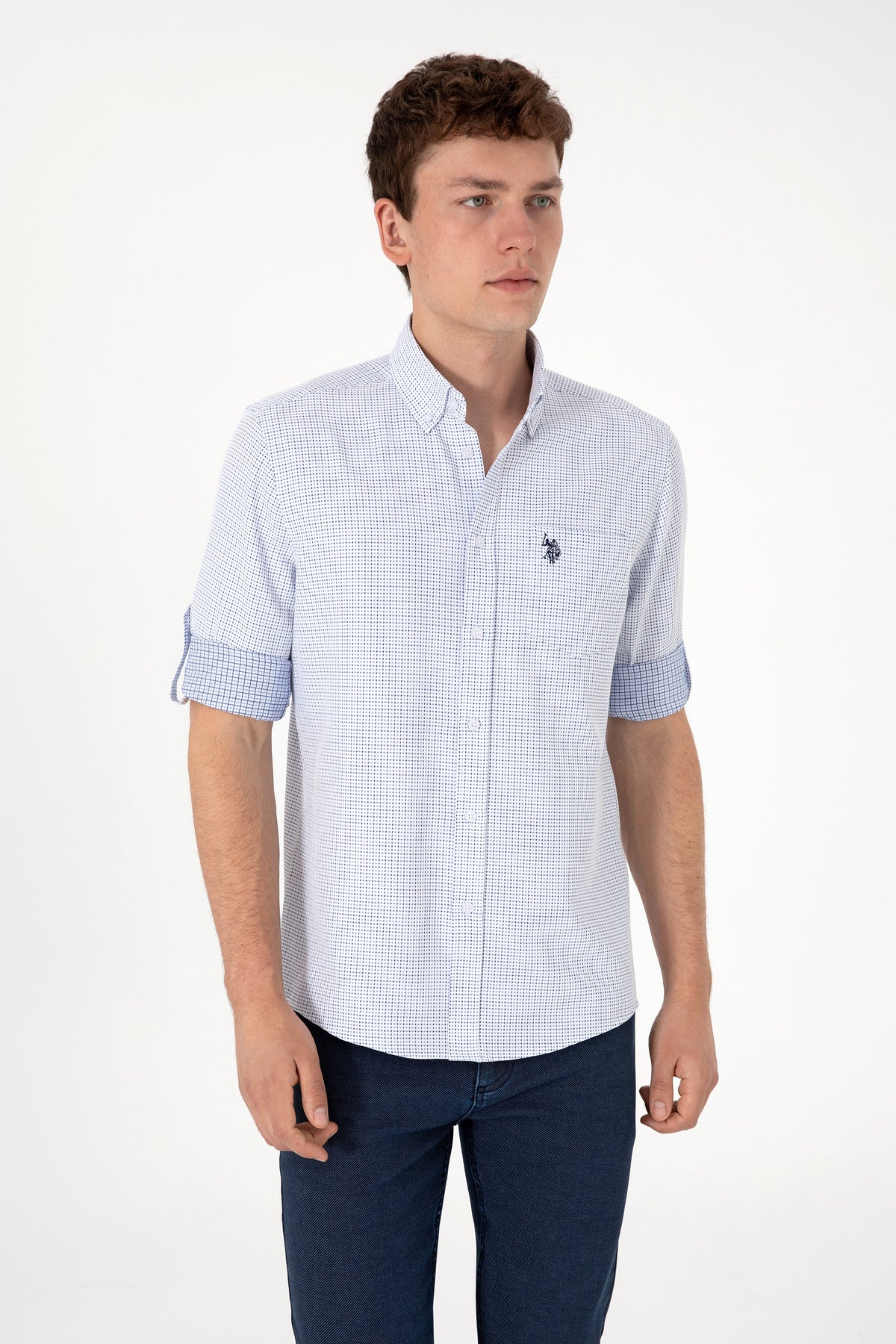 Cămașă Bărbați Albastru Deschis Cu Model Și Logo Discret