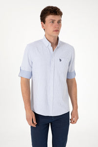 Cămașă Bărbați Albastru Deschis Cu Model Și Logo Discret