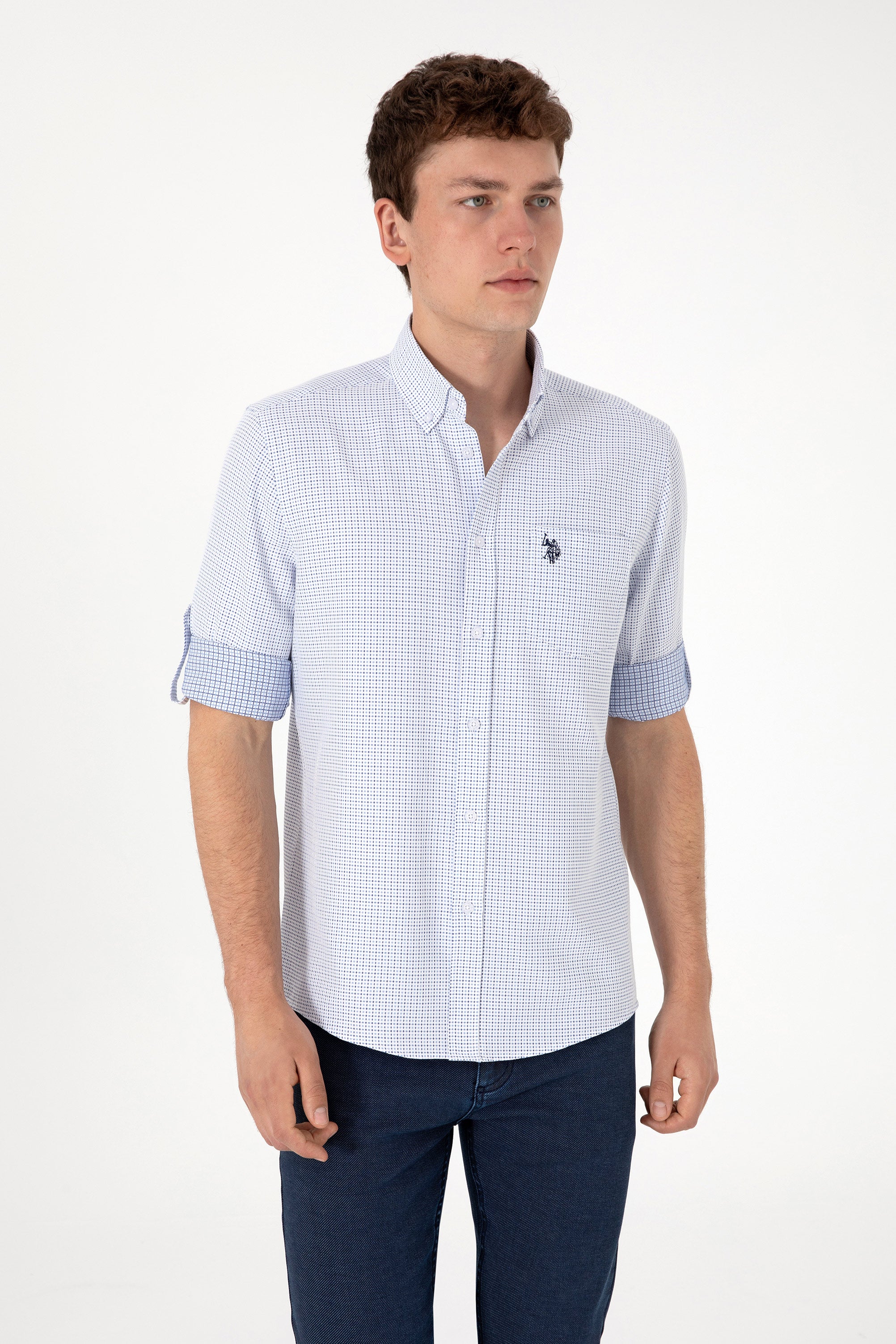 Cămașă Bărbați Albastru Deschis Cu Model Și Logo Discret