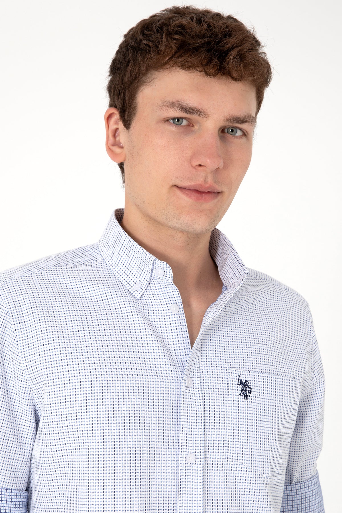 Cămașă Bărbați Albastru Deschis Cu Model Și Logo Discret