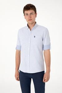 Cămașă Bărbați Albastru Deschis Cu Model Și Logo Discret