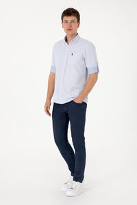 Cămașă Bărbați Albastru Deschis Cu Model Și Logo Discret