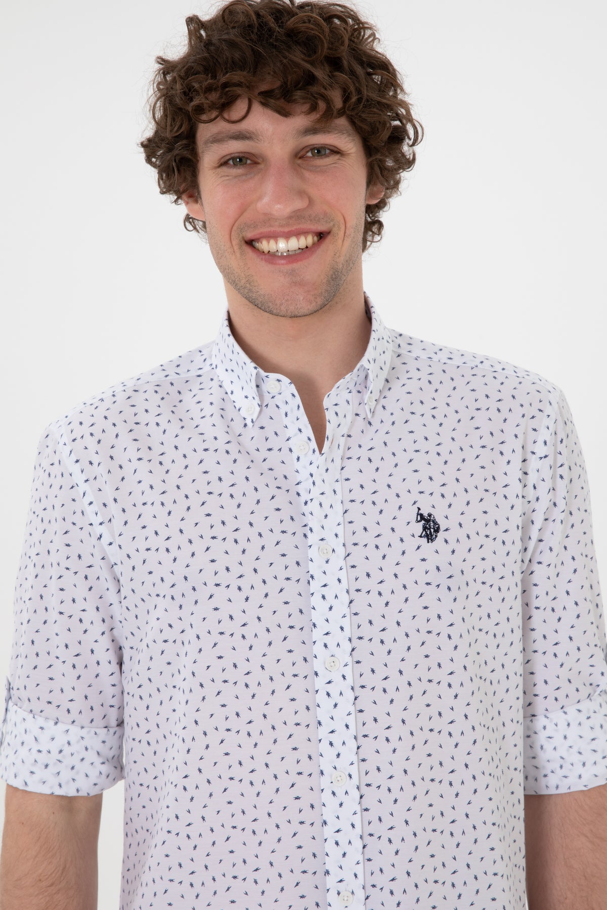 Cămașă Bărbați Pe Alb Cu Model Abstract Bleumarin