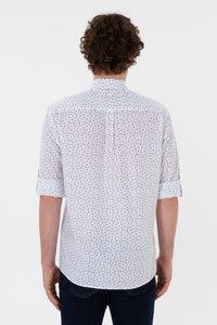 Cămașă Bărbați Pe Alb Cu Model Abstract Bleumarin