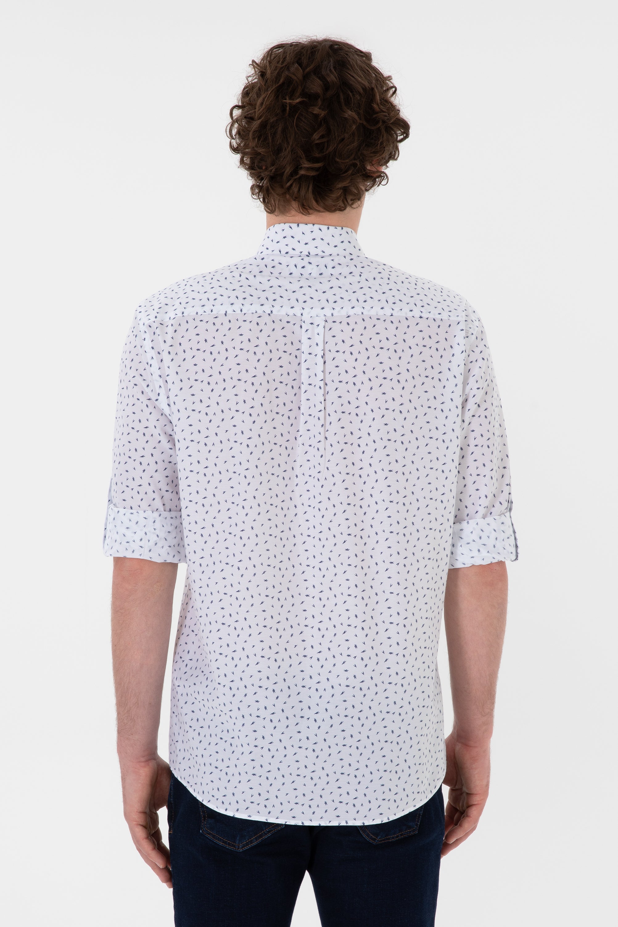 Cămașă Bărbați Pe Alb Cu Model Abstract Bleumarin