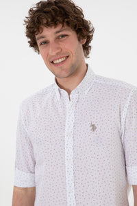 Cămașă Bărbați Pe Alb Cu Model Abstract Bej