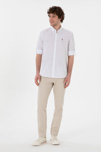 Cămașă Bărbați Pe Alb Cu Model Abstract Bej