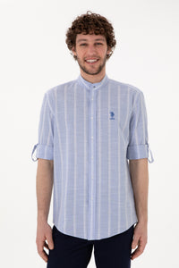 Cămașă Bărbați Pe Albastru Prăfuit Cu Guler Tunică