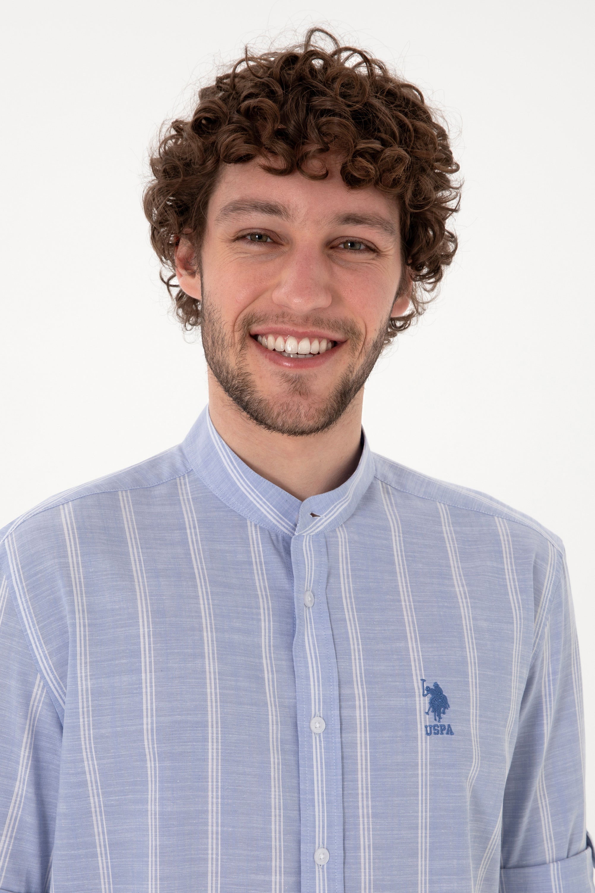 Cămașă Bărbați Pe Albastru Prăfuit Cu Guler Tunică