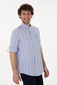 Cămașă Bărbați Pe Albastru Prăfuit Cu Guler Tunică