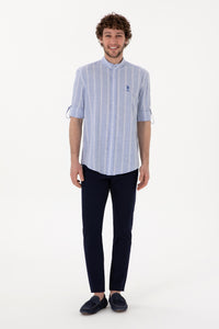 Cămașă Bărbați Pe Albastru Prăfuit Cu Guler Tunică