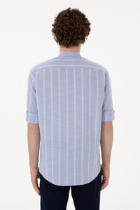 Cămașă Bărbați Pe Albastru Prăfuit Cu Guler Tunică