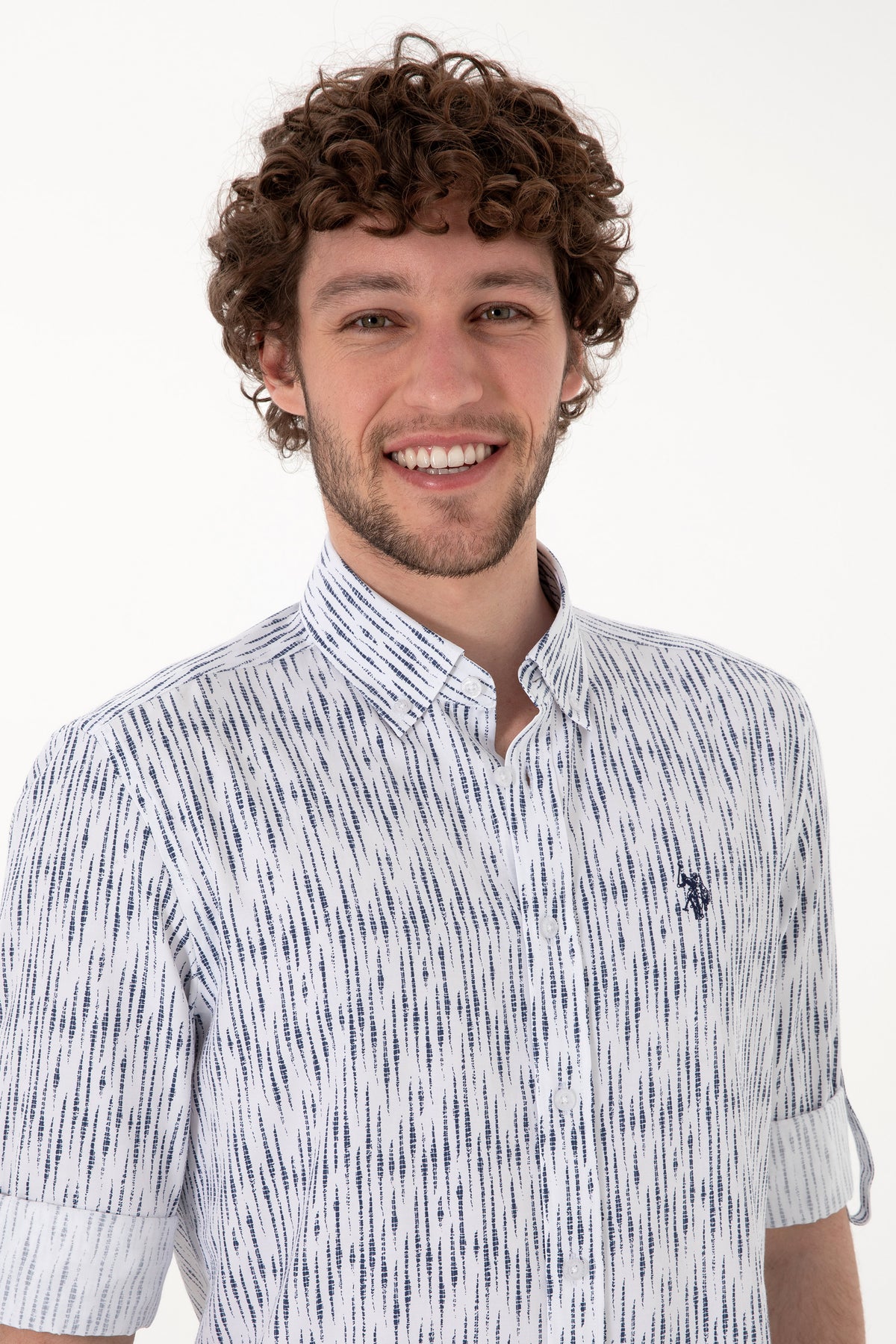 Cămașă Bărbați Pe Alb Cu Model 