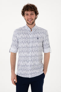 Cămașă Bărbați Pe Alb Cu Model 