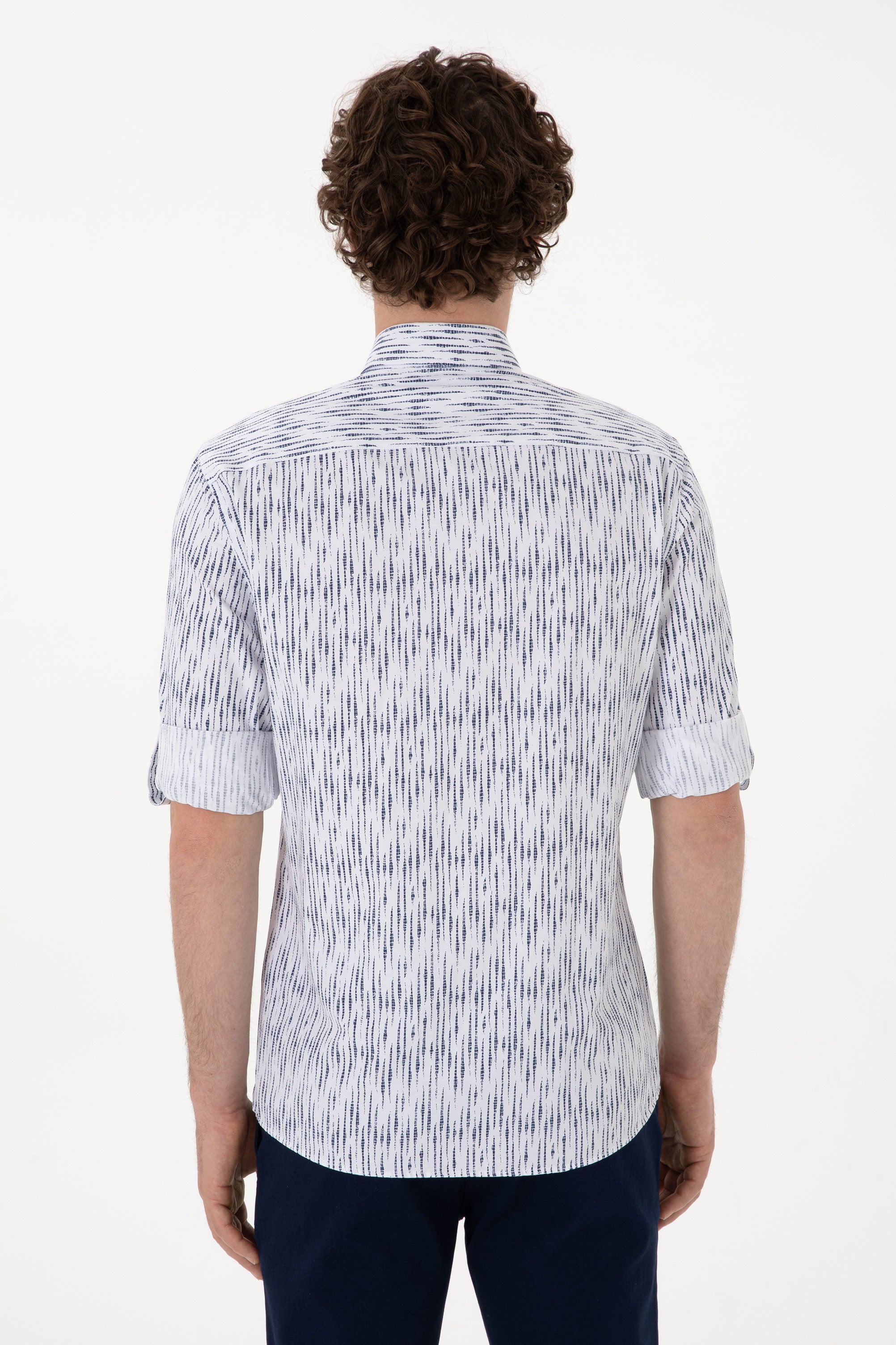 Cămașă Bărbați Pe Alb Cu Model 