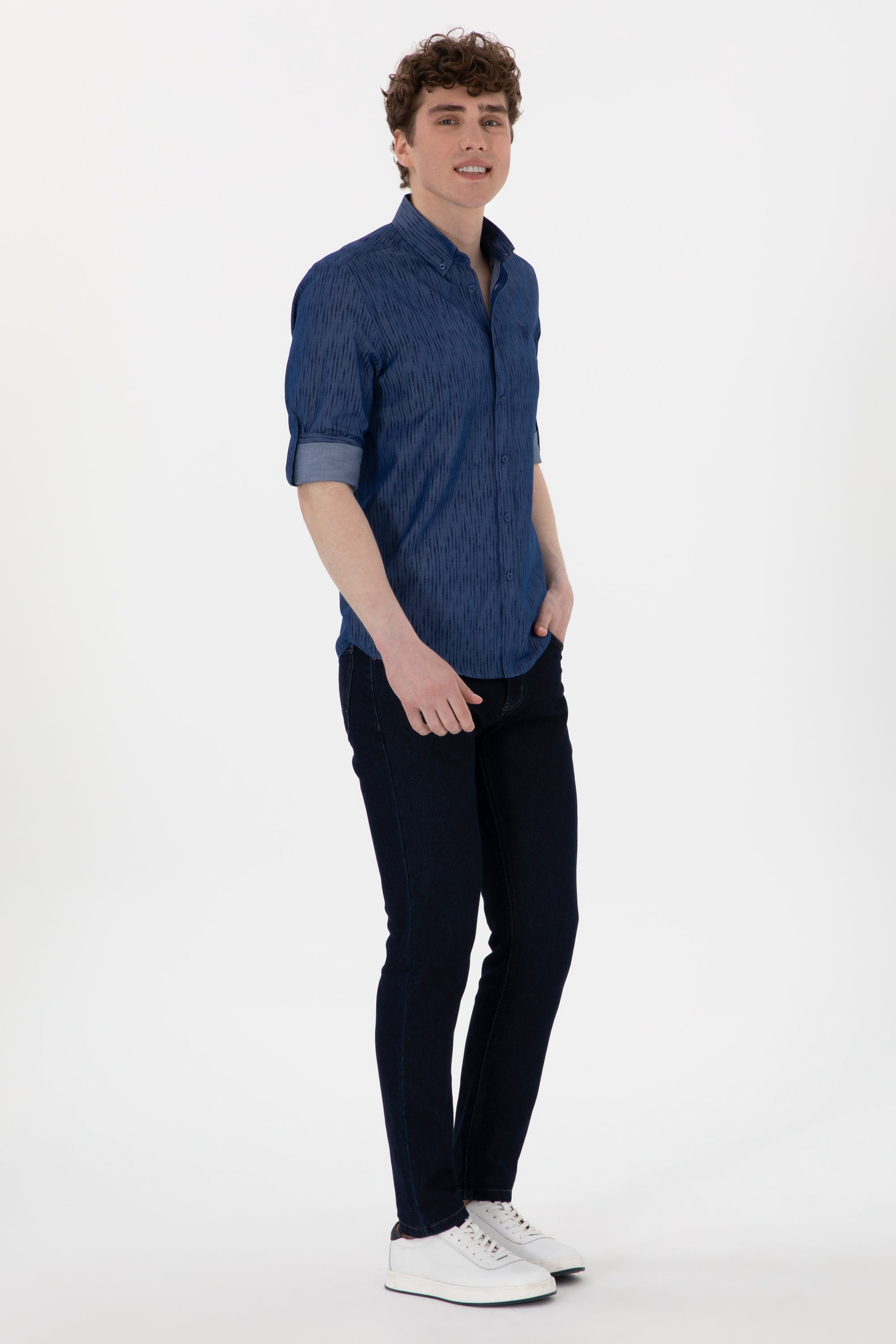 Cămașă Bărbați Pe Bleumarin Cu Model 