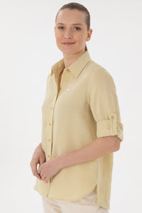 Cămașă Damă Pe Verde Fistic Cu Logo Aplicat