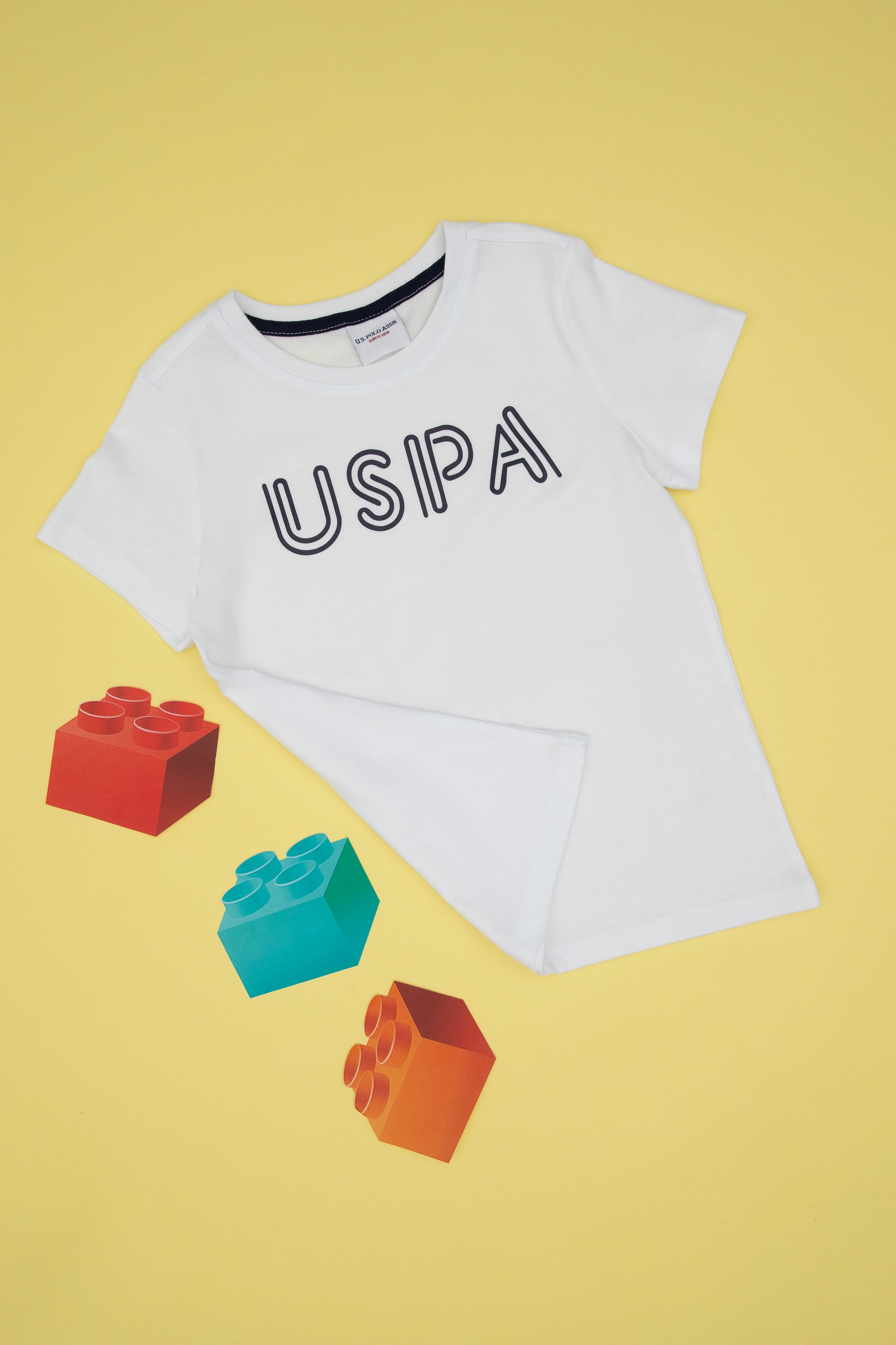 Tricou Băieți Alb Cu Guler Rotund Și Print USPA