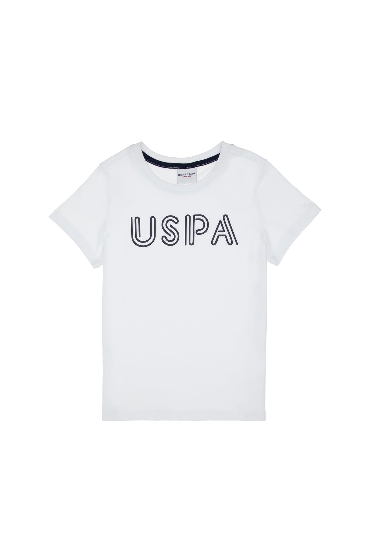 Tricou Băieți Alb Cu Guler Rotund Și Print USPA