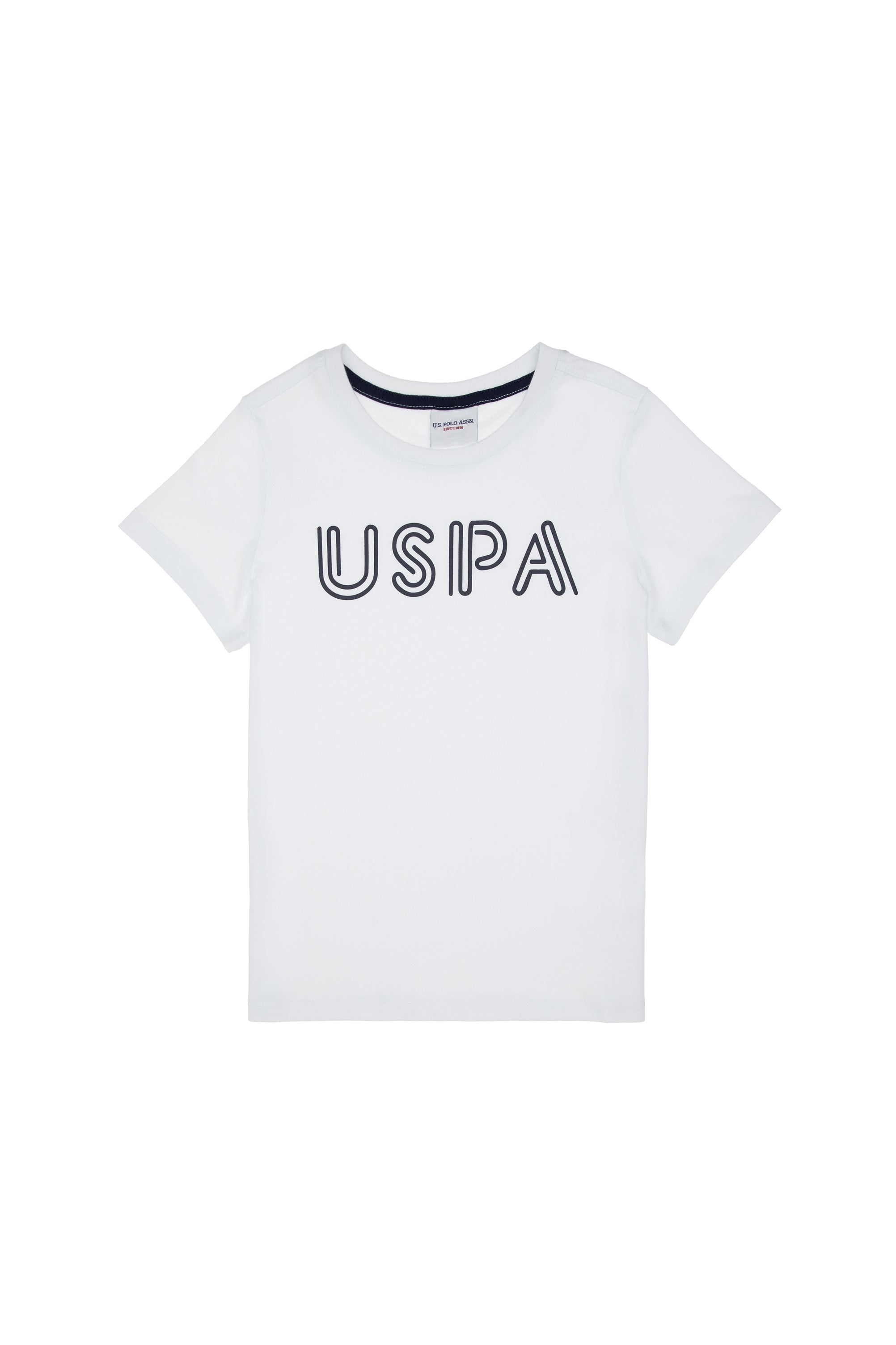 Tricou Băieți Alb Cu Guler Rotund Și Print USPA