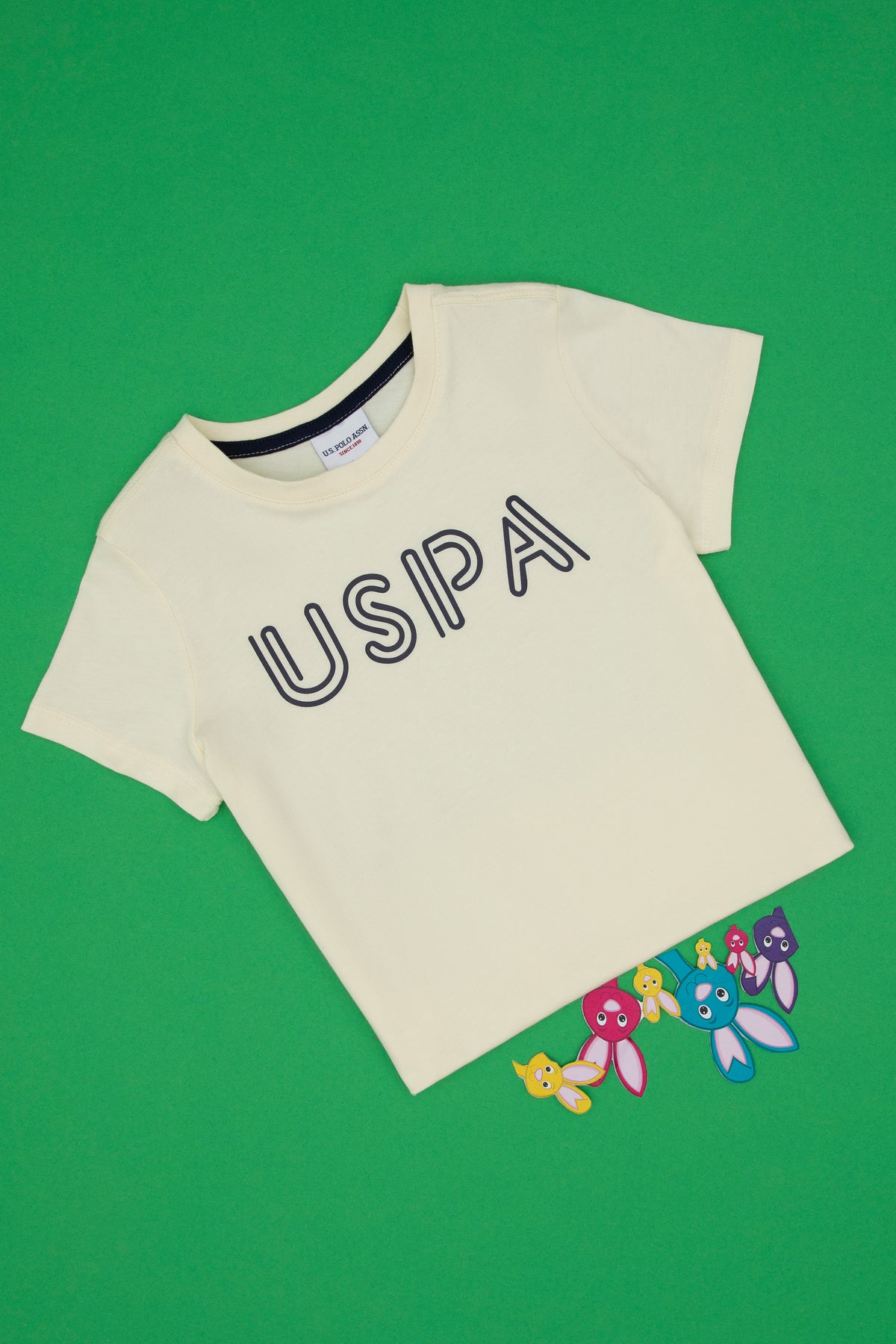 Tricou Băieți Galben Pal Cu Guler Rotund Și Print USPA