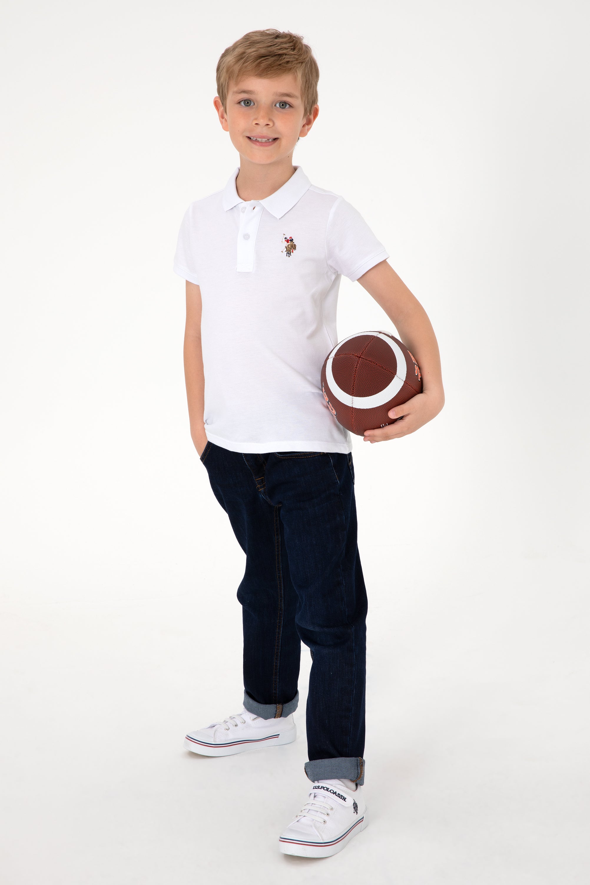 Tricou Polo Băieți Pe Alb Cu Logo Colorat