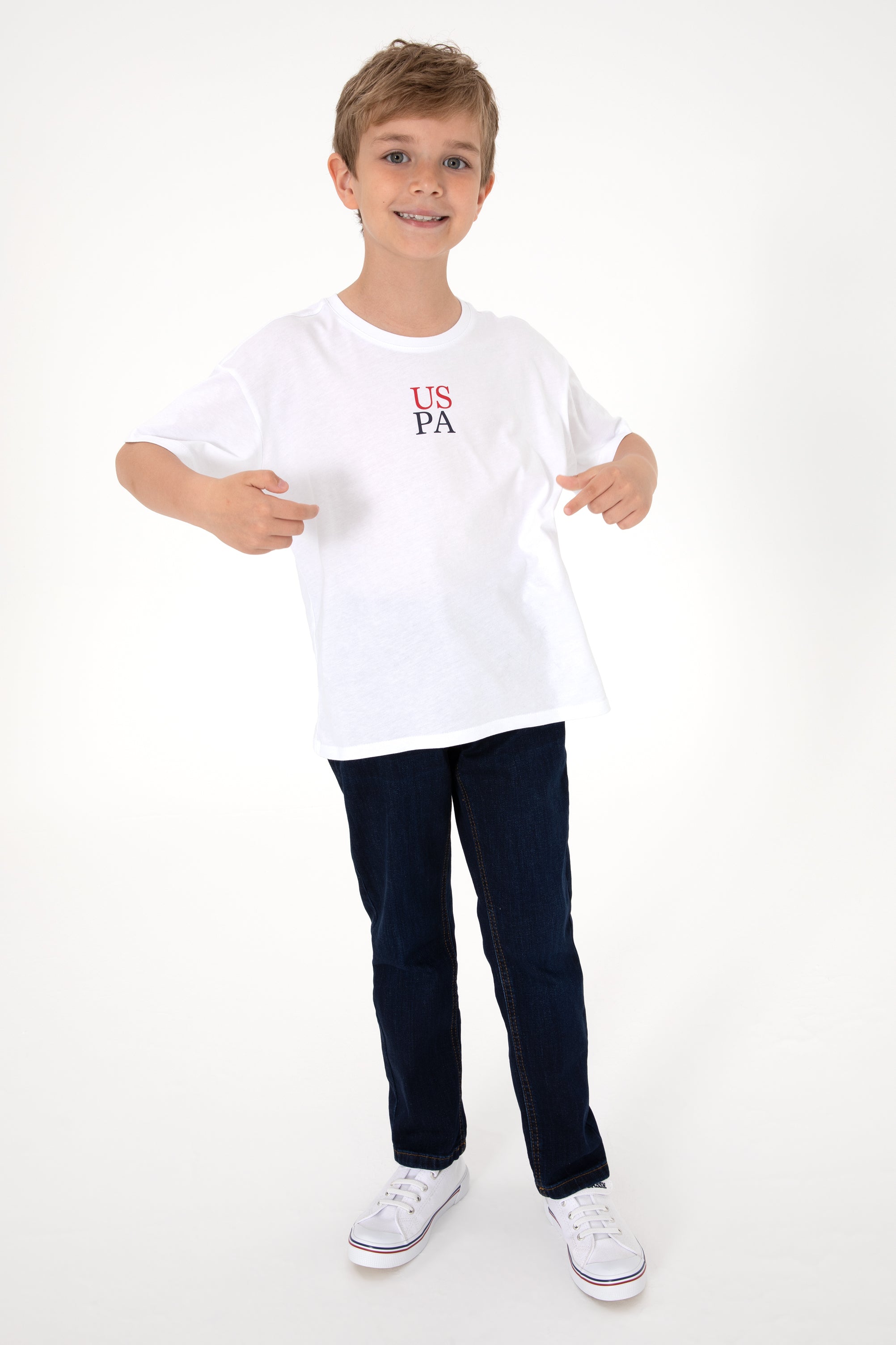 Tricou Băieți Alb Cu Guler Rotund Și Print USPA