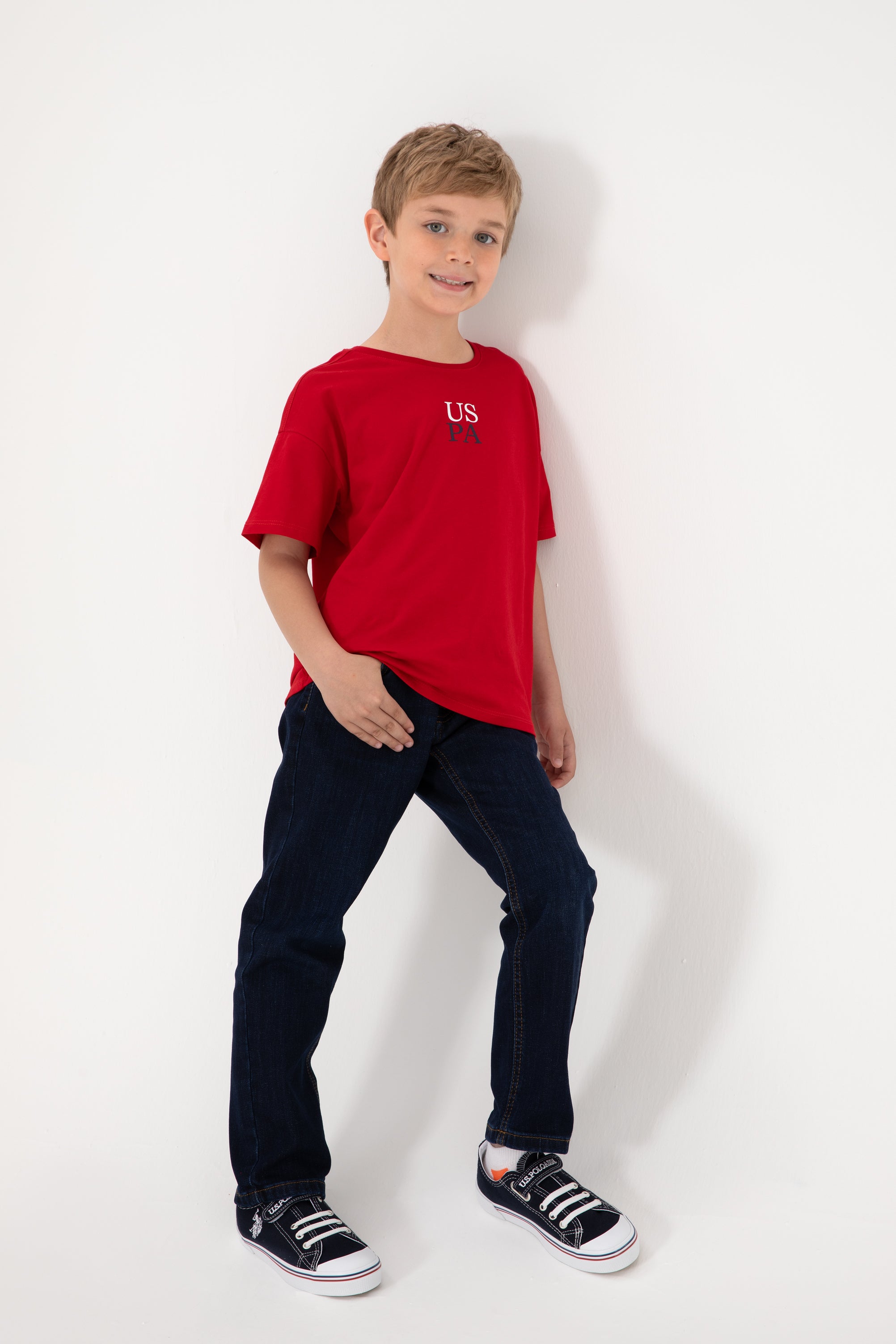 Tricou Băieți Roșu Cu Guler Rotund Și Print USPA