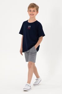 Tricou Băieți Bleumarin Cu Guler Rotund Și Print USPA