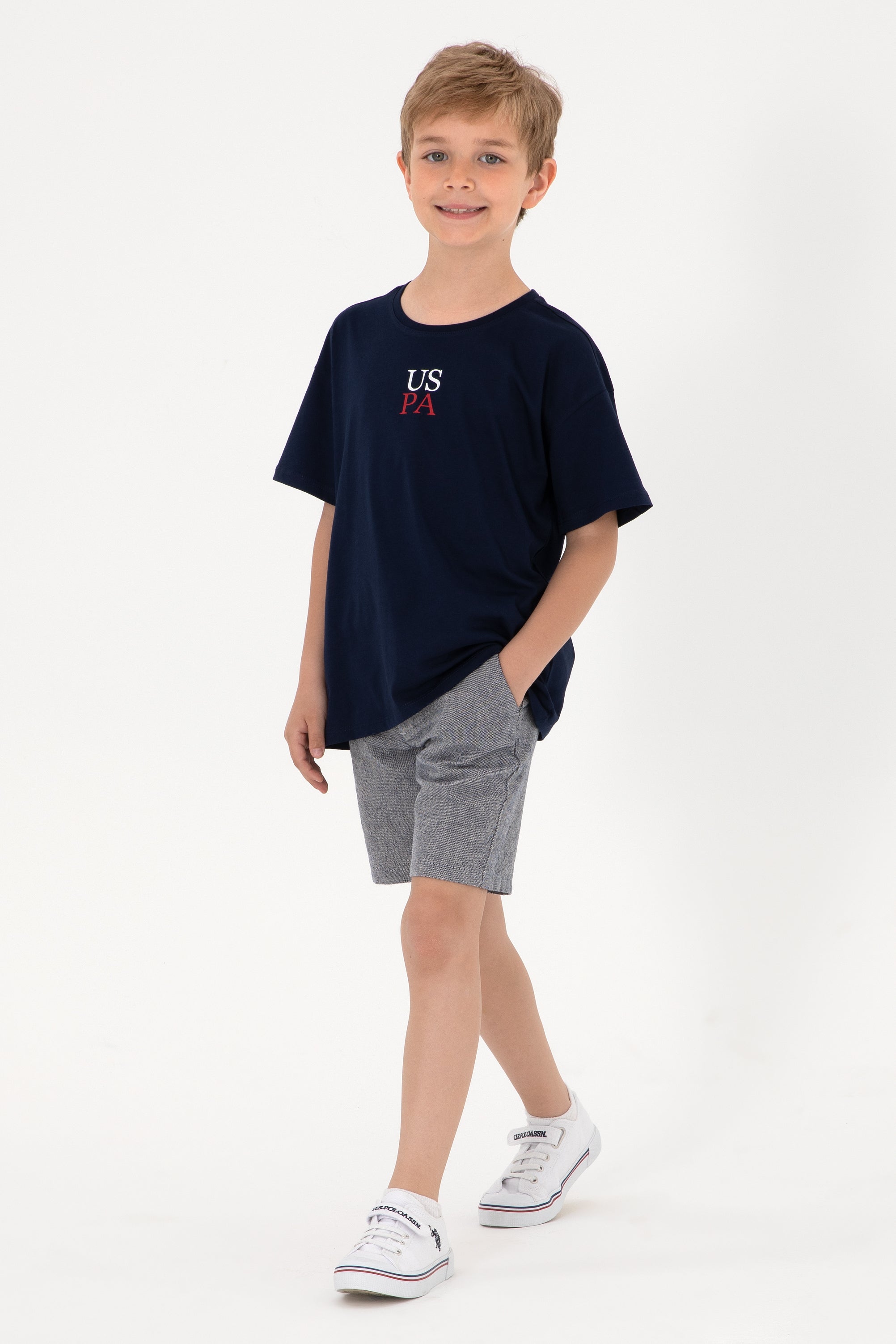 Tricou Băieți Bleumarin Cu Guler Rotund Și Print USPA