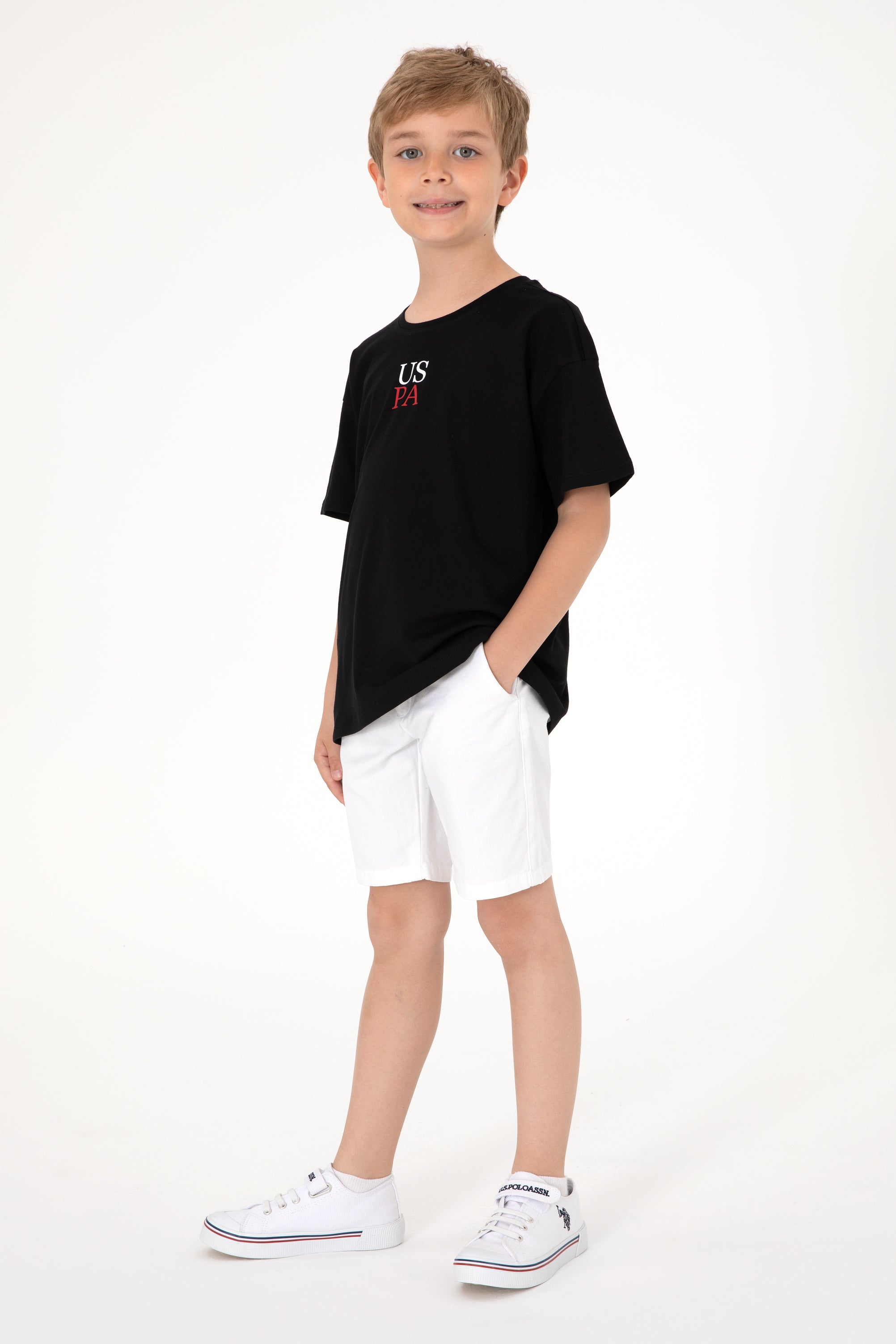 Tricou Băieți Negru Cu Guler Rotund Și Print USPA