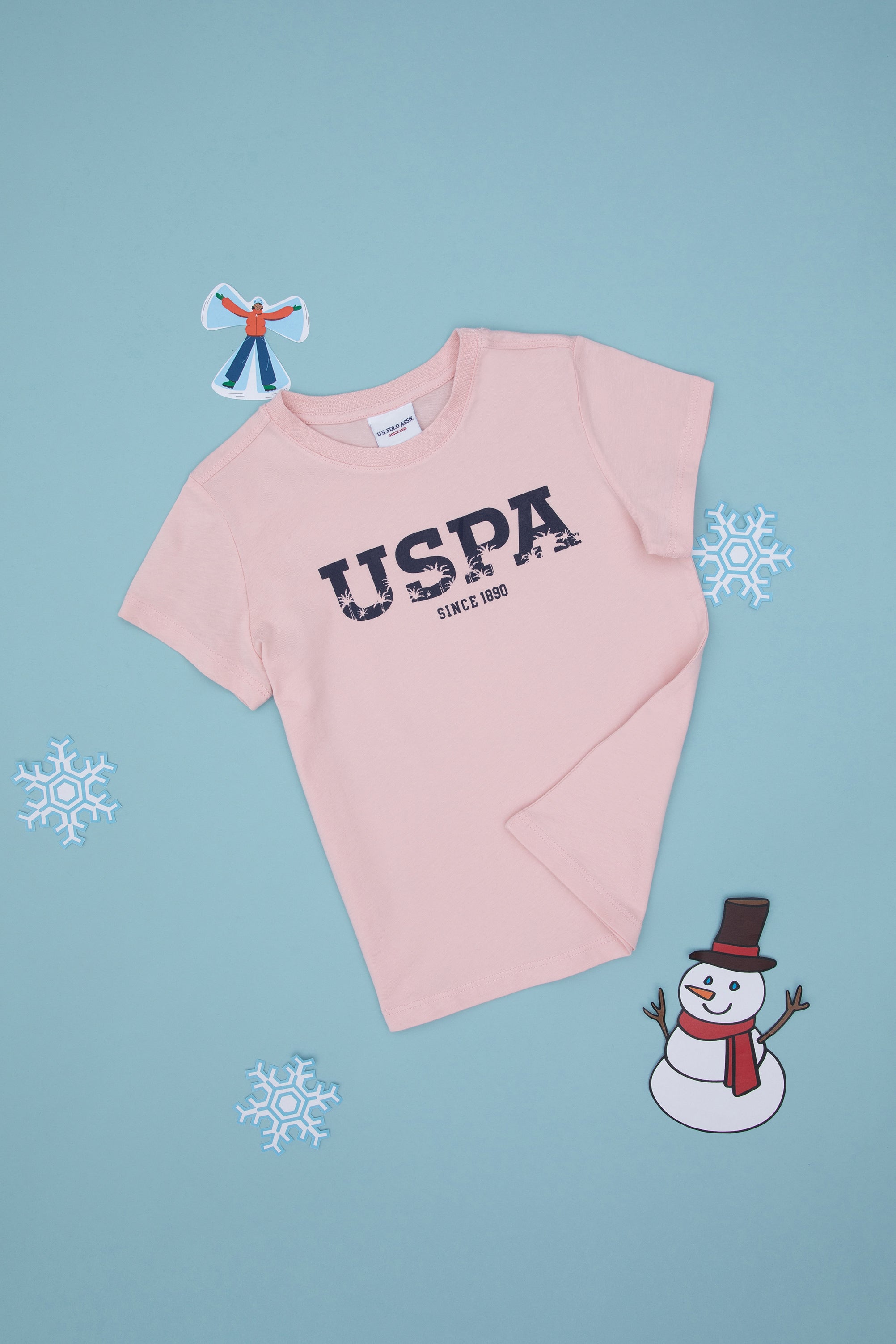 Tricou Băieți Roz Pal Cu Guler Rotund Și Logo USPA