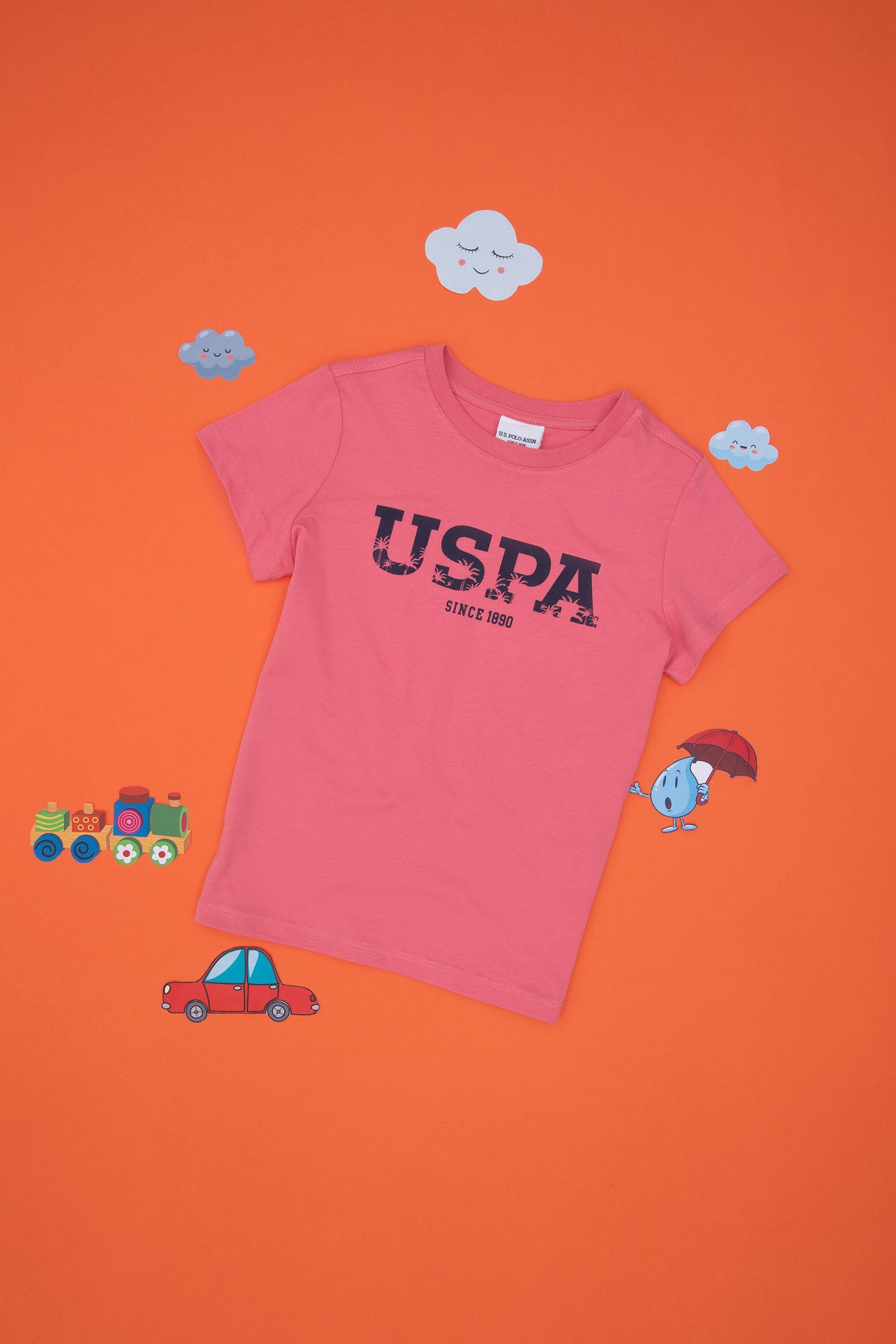 Tricou Băieți Roșu Cărămiziu Cu Guler Rotund Și Logo USPA