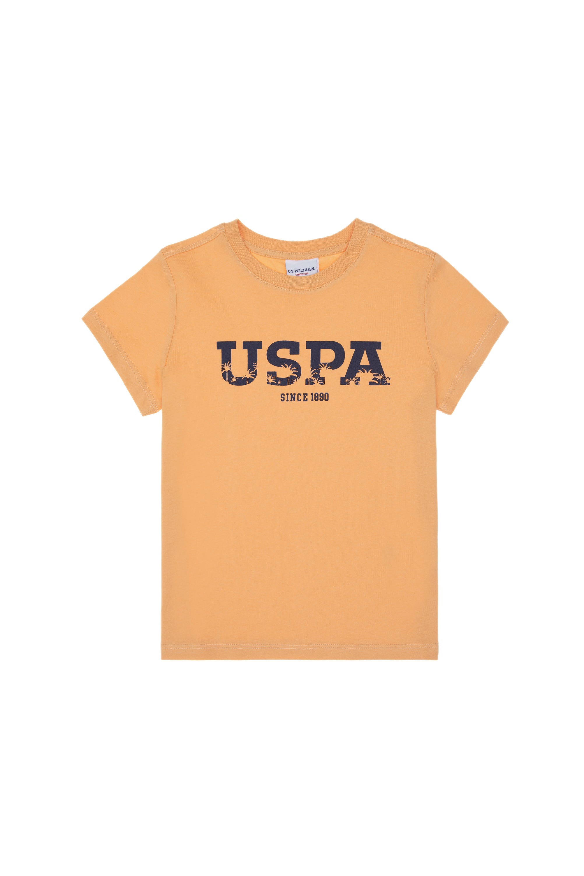 Tricou Băieți Portocaliu Deschis Cu Guler Rotund Și Logo USPA