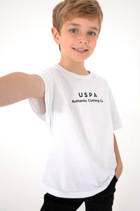 Tricou Băieți Alb Oversize Cu Guler Rotund Și Logo USPA 