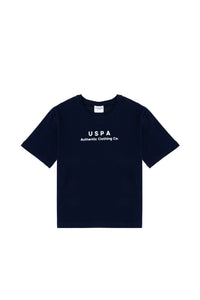 Tricou Băieți Bleumarin Oversize Cu Guler Rotund Și Logo USPA 