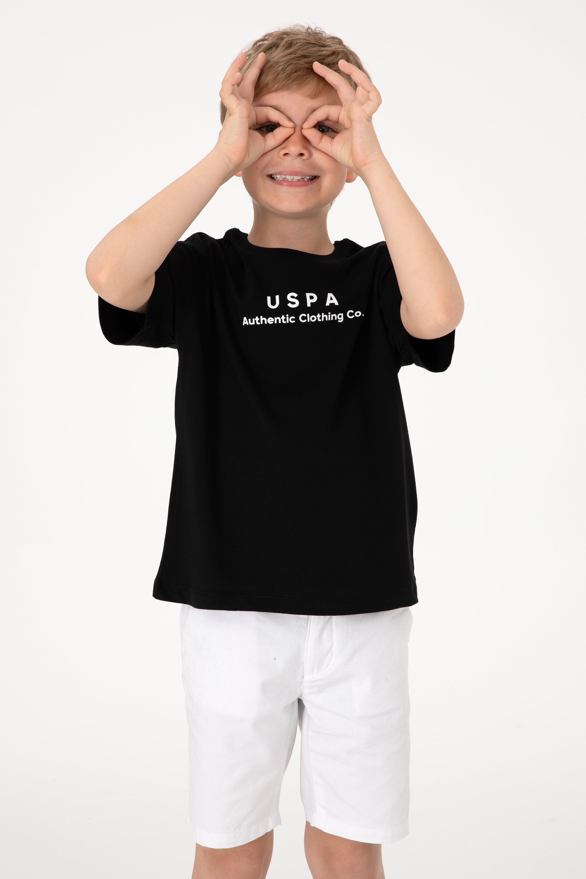 Tricou Băieți Negru Oversize Cu Guler Rotund Și Logo USPA 