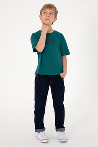 Tricou Băieți Verde Smarald Oversize Cu Guler Rotund Și Logo USPA 