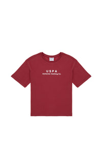 Tricou Băieți Roșu Cărămiziu Oversize Cu Guler Rotund Și Logo USPA 