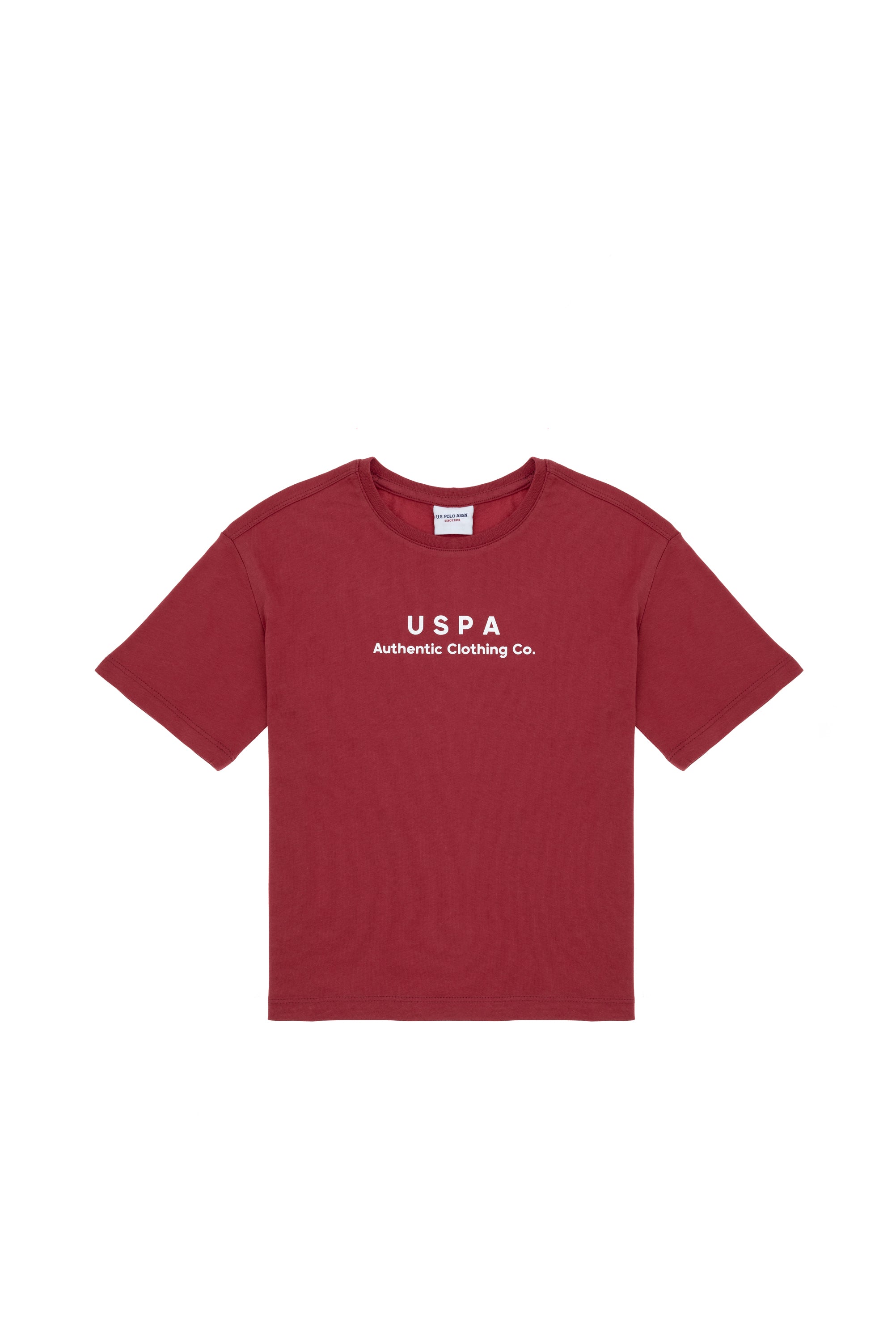 Tricou Băieți Roșu Cărămiziu Oversize Cu Guler Rotund Și Logo USPA 