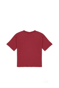 Tricou Băieți Roșu Cărămiziu Oversize Cu Guler Rotund Și Logo USPA 