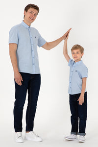 Cămașă Cu Mânecă Scurtă Băieți Albastru Deschis