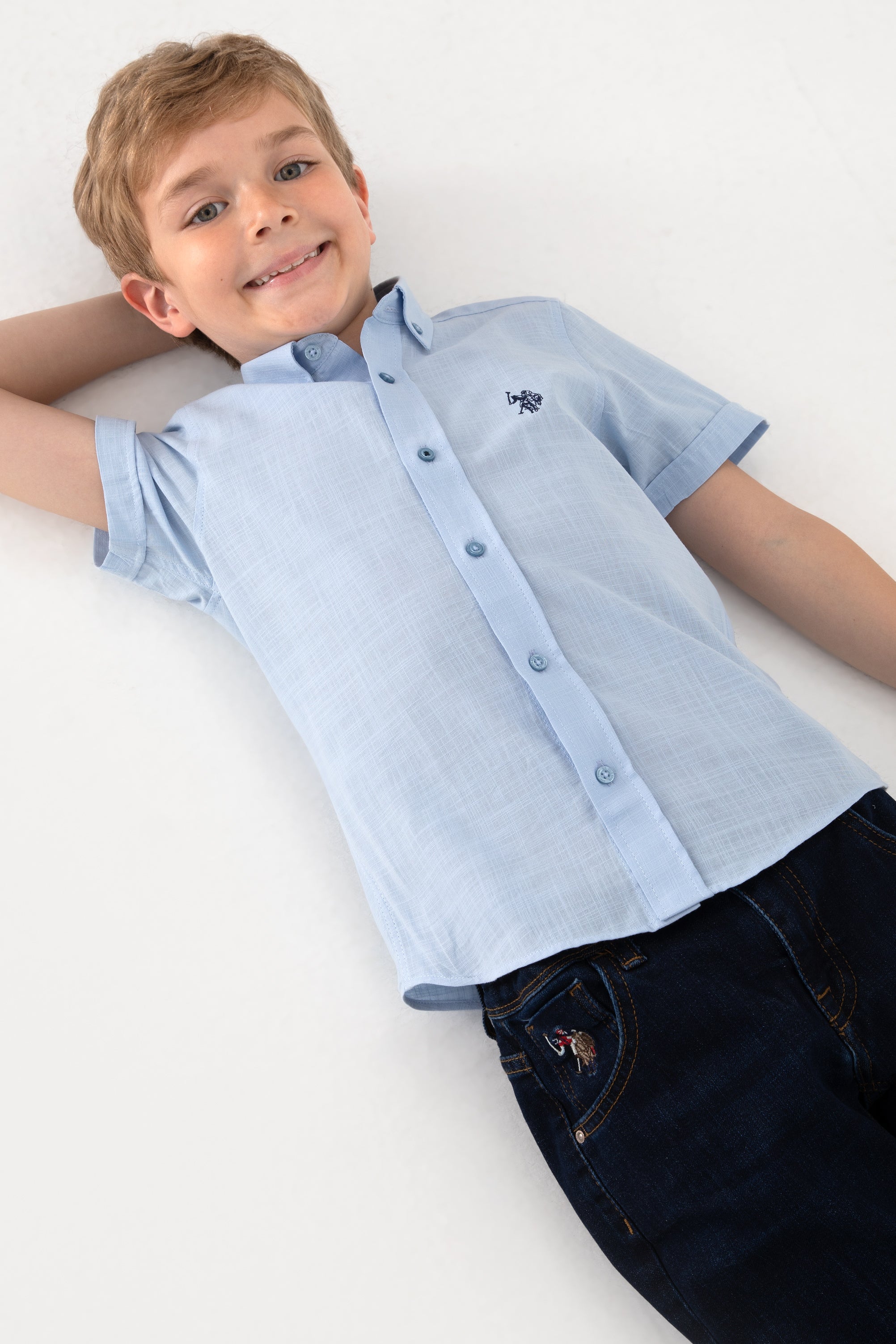 Cămașă Cu Mânecă Scurtă Băieți Albastru Deschis